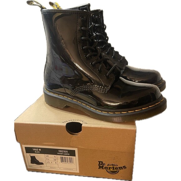 Dr. Martens 1460 Womens Patent Leather Combat Boots in Black, Size 8 US8 EU39 - Picture 1 of 12